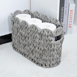 Cesta de almacenamiento tejida Bobai, rectangular, blanca y gris, hecha a mano, para baño, organizador de papel higiénico - Product Image 2