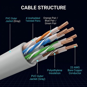 Cable de Red UTP Cat.6A para Interiores, Par Trenzado Sin Blindaje, 4 Pares, 23AWG, Cobre Desnudo, 500MHz, 10Gbps, HANWEI CCL-65UG004-CNGY-R305 - Product Image 6
