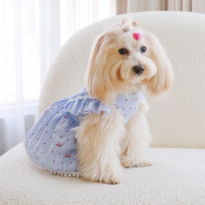 Blue Polka Dot Dress <b>For</b> <b>Small</b> To Medium <b>Dogs</b> Cute Pet <b>Clothes</b> Skirt Polyester Material - Product Image 1