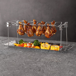 ตะแกรงย่างขาไก่พร้อมถาดรองน้ำมันสแตนเลสสำหรับเตารมควัน - Product Image 5