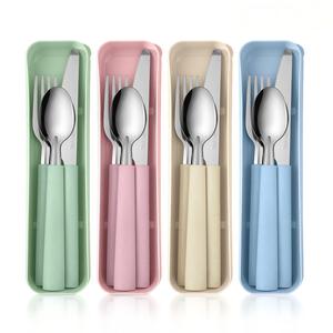 Stainless steel portable three-piece cutlery set, Western-style spoon, fork, and knife <b>storage</b> <b>box</b>, Korean-style spoon, fork, - Product Image 3