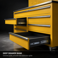 Armoire à outils roulante robuste avec panneau perforé, chariot de rangement mobile en acier jaune pour garage et atelier