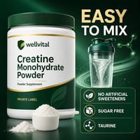 Poudre de créatine monohydrate sans sucre, facile à mélanger, sans édulcorants artificiels, avec taurine