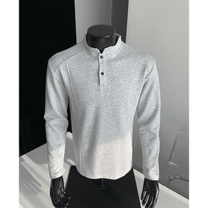 Autunno nuova t-Shirt a maniche lunghe da <span class=keywords><strong>uomo</strong></span> con colletto enry e Design con cuciture in stile <span class=keywords><strong>verticale</strong></span> per maglione con senso della camicia - Product Image 1