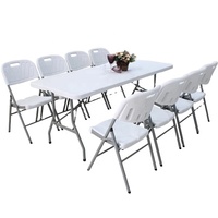 Table Pliante d'Extérieur 180 cm en Plastique HDPE Blanc, Facile à Nettoyer, Transportable, pour Événements et Réceptions