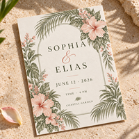 Cartes d'invitation de mariage sur le thème côtier, cartes de mariage imprimées avec des motifs floraux tropicaux et des paysages marins en aquarelle, invitations de mariage sur la plage personnalisées