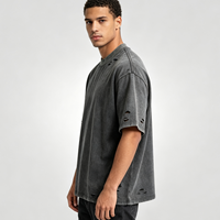 T-shirt en coton pour homme, coupe ample, effet vieilli, délavé à l'acide, personnalisable avec logo, style vintage, coupe carrée, t-shirt vierge pour homme