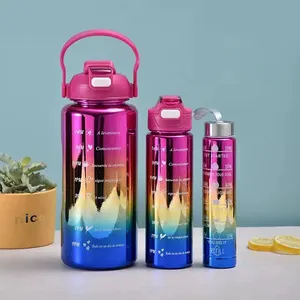 新款3 pcs健身健身房家庭运动瓶套双酚a免费水壶塑料电镀渐变彩色水瓶套