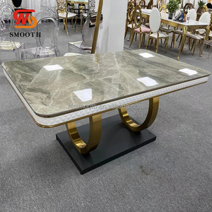 Table rectangulaire en acier inoxydable de luxe moderne et élégante, tables dorées pour mariage, mobilier pour événements hôteliers - Product Image 2