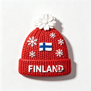 Aimant de réfrigérateur personnalisé <span class=keywords><strong>en</strong></span> résine 3D <span class=keywords><strong>en</strong></span> relief, design chapeau rouge Finlande avec flocon de neige, pour boutique de souvenirs de station hivernale - Product Image 1