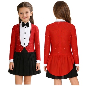 Robe de patinage pour filles, style smoking, avec nœud papillon en strass, jupe plissée, costumes de patinage artistique, tenue de scène, sur mesure - Product Image 2