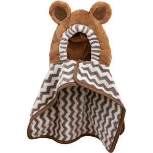 Coral Fleece Pet <b>Bath</b> Robe Grey Stripes Hooded Quick Dry For <b>Dog</b> Cute Design - Product Image 5