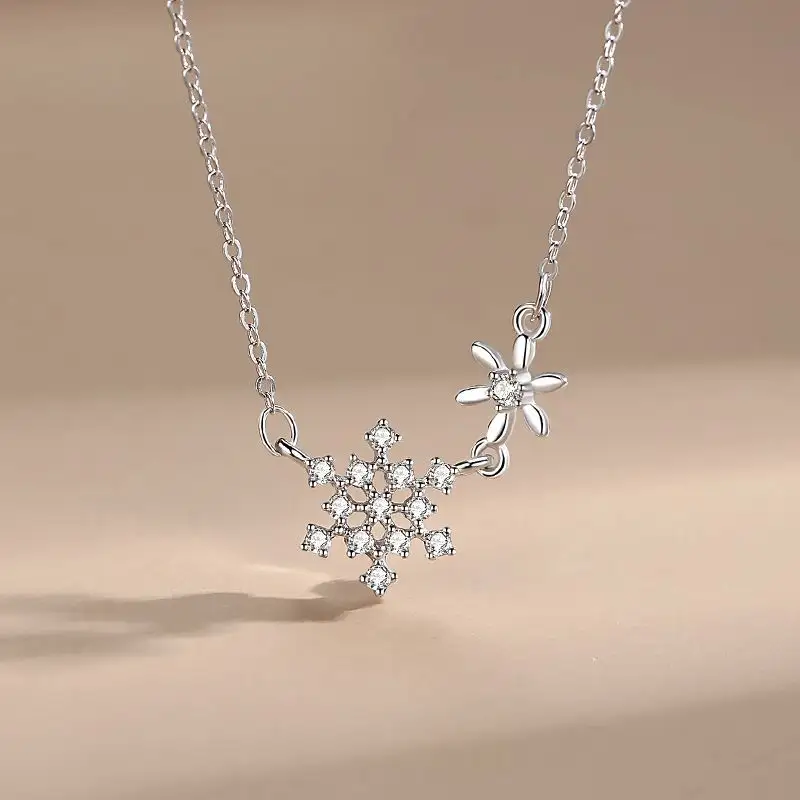 À la mode diamant flocon de neige pendentif collier en argent Sterling 925 bijoux lien chaîne mode collier pour les femmes