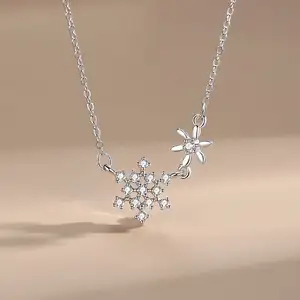 Collana pendente con fiocco di neve di diamanti alla moda in argento Sterling 925 gioielli a catena di moda collana per donna