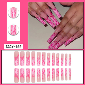 เล็บปลอมแบบกดติดทรงโลงศพยาวพิเศษ – ลายกลิตเตอร์สีชมพู สไตล์สาวหวาน จำนวน 24 ชิ้น ขายส่ง - Product Image 4