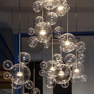 Modern lüks cam küre led açık kabarcık avizeler kolye ışıkları yüksek otel tavan yemek odası merdiven avize
