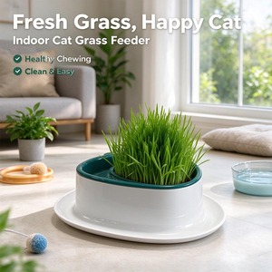 Kind Indoor Cat Grass Grower Bowl Round Pet Herb Planter Enamel Feeding Dish for Home Use - Product Image 2