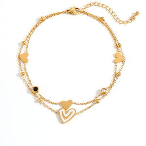 Stainless Steel Heart <b>Anklet</b> 18k <b>Gold</b> Plated Double Layer Minimalist Design For Women Gift Jewelry - Product Image 5