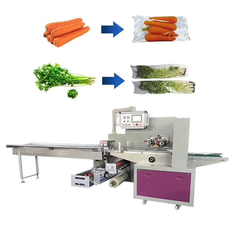 Macchina imballatrice orizzontale automatica del vassoio della macchina imballatrice del cuscino della verdura fresca che imballa il macchinario avvolgitore