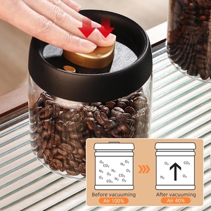 500ml, 1000ml, al por mayor precio de fábrica, tapa negra de vidrio al vacío, tarro de almacenamiento de granos de café de vidrio de borosilicato transparente sellado - Product Image 6