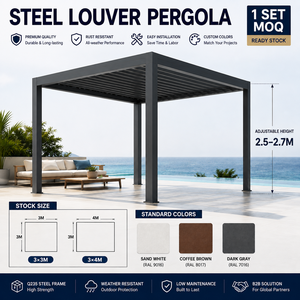 Pergola en acier Q235 avec cadre en aluminium et stores enrouleurs extérieurs pour villa, patio, jardin, protection solaire - Product Image 4