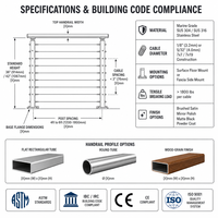 Système de balustrade et main courante en acier inoxydable à montage supérieur pour escaliers, avec câbles, pour usage extérieur DIY