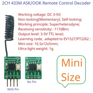 RFCE001 Mini 433M 2CH EV1527 PT2262 2264 Afstandsbediening Leerfunctie Vaste Code ASK OOK Afstandsbediening Decoderingsmodule 3.3V 3.7V 5V - Product Image 2