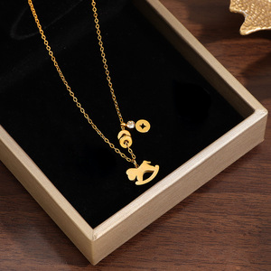 Pendentif Cheval en Acier Inoxydable Plaqué Or 18K Zhongzhe - Bijou Tendance Étanche et Anti-ternissement, Idéal pour un Cadeau : « Que vous prospériez bientôt ! » - Product Image 3