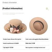 Topi Fedora Vintage 2025 Wanita Elegan Berhias Bunga, Berkualitas Tinggi, Hangat untuk Musim Gugur dan Dingin, Bahan Wol, Pelindung Sinar Matahari, Model Flat Top Bucket Headband