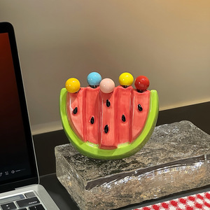 <span class=keywords><strong>Fourchette</strong></span> à fruits en céramique en forme de pastèque, en acier inoxydable haut de gamme, légère, mignonne, jetable, avec réservoir de stockage pour enfants, été, Saber - Product Image 6