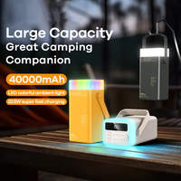 Batterie externe portable 40000mAh pour le camping avec lumière d'ambiance LED |   Lampe d'urgence extérieure à charge rapide 22,5 W