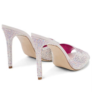 OEM ODM Personnalisé, Talons Hauts de Luxe pour Femmes, de Haute Qualité, Sexy, Brillants, avec Strass, à Enfiler, Bout Rond Ouvert, <span class=keywords><strong>Mules</strong></span> à Talons Aiguilles - Product Image 3