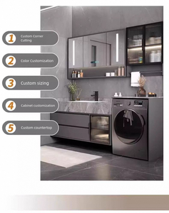 Mueble de <span class=keywords><strong>Baño</strong></span> de Roble con Base y Encimera de Mármol, con Estantes de Almacenamiento <span class=keywords><strong>para</strong></span> Remodelación de <span class=keywords><strong>Baño</strong></span> Principal - Product Image 2