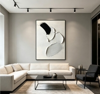 Peinture à l'huile abstraite texturée sur toile, peinte à la main, effet impasto 3D, noir et blanc, art mural minimaliste, œuvre d'art esthétique moderne
