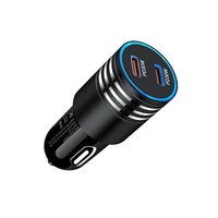 Pengisi Daya Mobil Cepat 60W Double PD Laris Manis dengan Dua Port Tipe-C untuk Ponsel dan Earphone