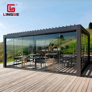 Pergola <span class=keywords><strong>automatique</strong></span> en aluminium pour balcon avec rideaux, résistante au vent, protection contre le soleil et la pluie, toutes saisons, marque LG - Product Image 1