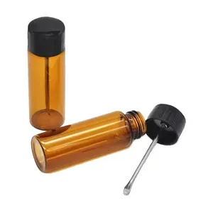 Manufacturer Of 21*68mm Glass Pill Medicine Vial Amber Borosilicate Glass Vial With Plastic Lid With Metal Spoon