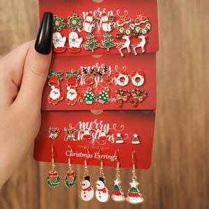 Christmas Earrings Set 6 Pairs Alloy Cartoon Reindeer Tree Santa Women's Jewelry Gift - Product Image 1