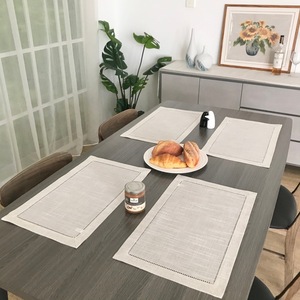 Napperons en lin à points festonnés, <span class=keywords><strong>beige</strong></span> naturel, mélange coton-lin, modernes, lavables, pour mariage et décoration intérieure - Product Image 3