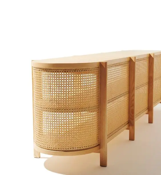 Modern Europe Dining Furniture New Design Cane Sideboard Wood Wicker Cupboard Design Wooden Kitchen Cabinet