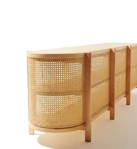 Modern Europe Design Kitchen Cabinets New Wood <strong>Wicker</strong> Cupboard <strong>Sideboard</strong> with Cane Dining Furniture - Product Image 5
