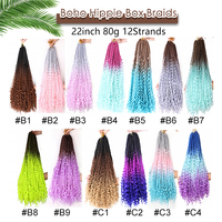Vente en Gros de Locs Déesse Désordonnées, Tresses Boîte au Crochet, Cheveux Bohémiens Bouclés Ombrés Bordeaux Pré-Bouclés Style Boîte Tressée Rivière Bohème