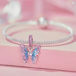 Jilina 925 Sterlingsilber Rosa Dame Serie Schmetterling hängende Perle schmelzendes Herz Anhänger Charme für Damen Armband und Halskette DIY