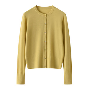 Suéter cárdigan de Color sólido de un solo pecho con cuello redondo de lana merina fina 100% para <span class=keywords><strong>mujer</strong></span> - Product Image 2