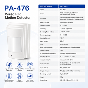 Détecteur de mouvement PIR filaire d'intérieur, capteur de mouvement infrarouge antivol pour système d'alarme domestique, système de sécurité anti-intrusion - Product Image 3
