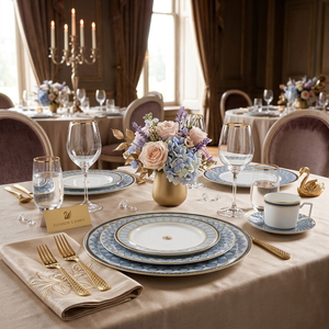 Service de Table de Luxe en Porcelaine Bleue avec Bordure Dorée Véritable, Vaisselle de Mariage en Porcelaine Fine, <span class=keywords><strong>Ensemble</strong></span> Assiettes et Bols en Céramique Motif Cygne Style Palais 2026 - Product Image 2