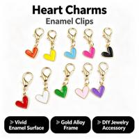 Clips breloques cœur émaillés multicolores avec fermoir mousqueton doré, petits pendentifs cœur pour la fabrication de porte-clés, sacs et bijoux DIY