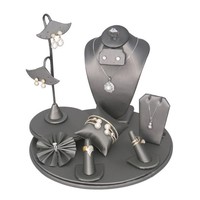 Présentoir de bijoux en cuir gris/noir personnalisé haut de gamme porte-collier adapté à la vitrine de bijouterie