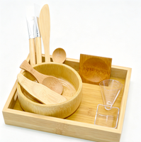Kit de préparation de masques faciaux DIY en bambou naturel : bol, spatule, cuillère, pinceau et tasse à mesurer pour la fabrication de masques de soin