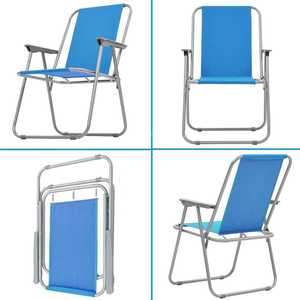 Sedia da Spiaggia Pieghevole in Metallo 49x45x74 Cm, Tessuto Oxford Azzurro con Braccioli, Arredo da Campeggio per Esterni - Product Image 5